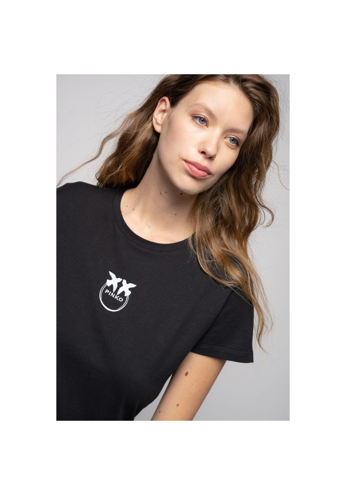 PINKO Γυναικείο T-shirt Love birds logo Black Z99 1G16J6 Y651 