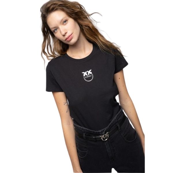 PINKO Γυναικείο T-shirt Love birds logo Black Z99 1G16J6 Y651 