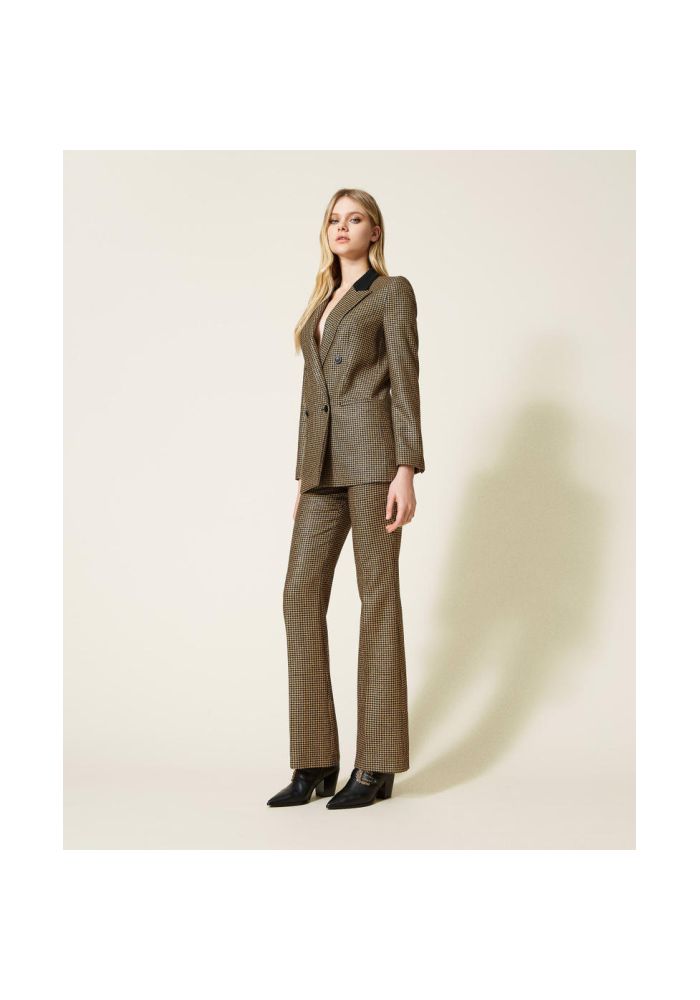 TWINSET Παντελόνι flared Houndstooth με lurex 222TT231A  07226 Black/gold