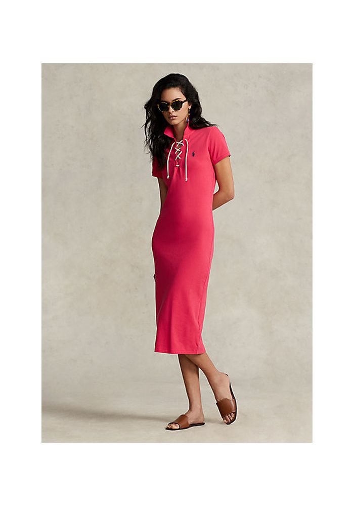 Polo Ralph Lauren cotton polo dress with laces 211892666001 red