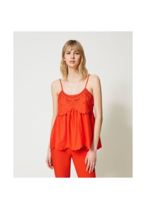 twinset top broderie red 1