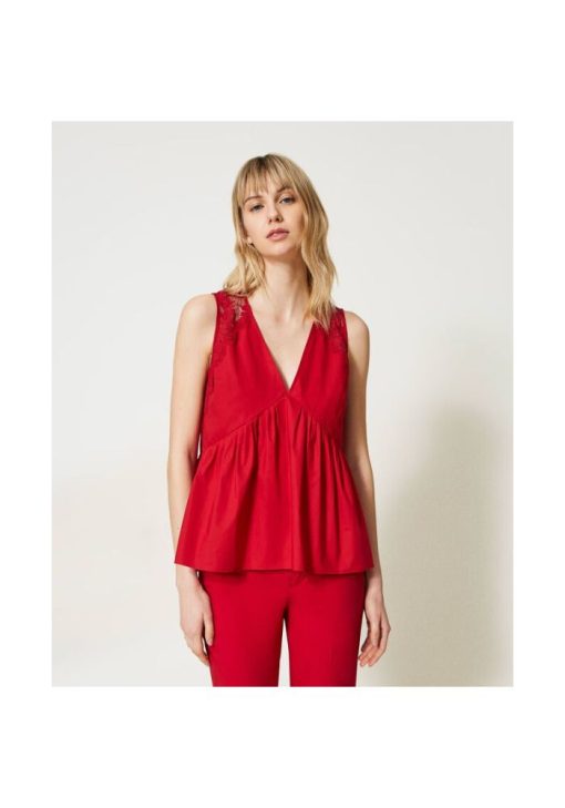 twinset top poplin red 1