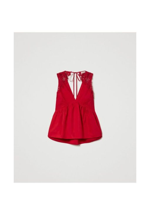 twinset top poplin red 2