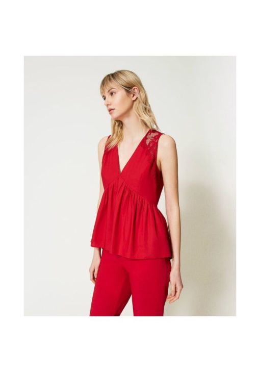 twinset top poplin red 3