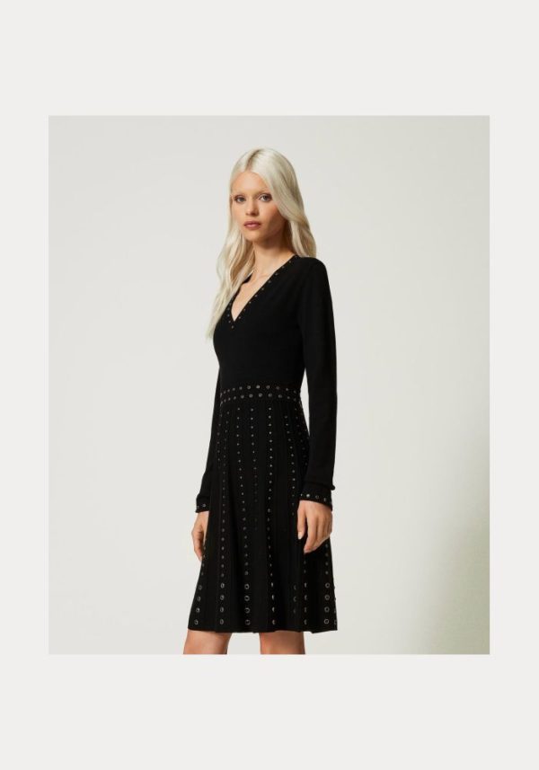twinset-short- knit -dress- with- studs-2