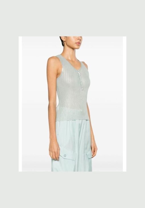 pinko-green-Metallic-sheen-Ribbed-knit-Tank-Top-2