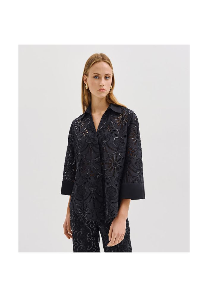 Access Fashion Πουκάμισο broderie με πούλιες Black 53-2130-263