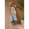 INOA Fashions Αμάνικο Φόρεμα maxi μεταξωτό Daphne Flowers Blu