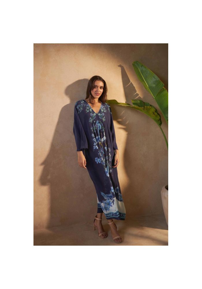 INOA Fashions Φόρεμα maxi μεταξωτό Jasmin Flowers Blu
