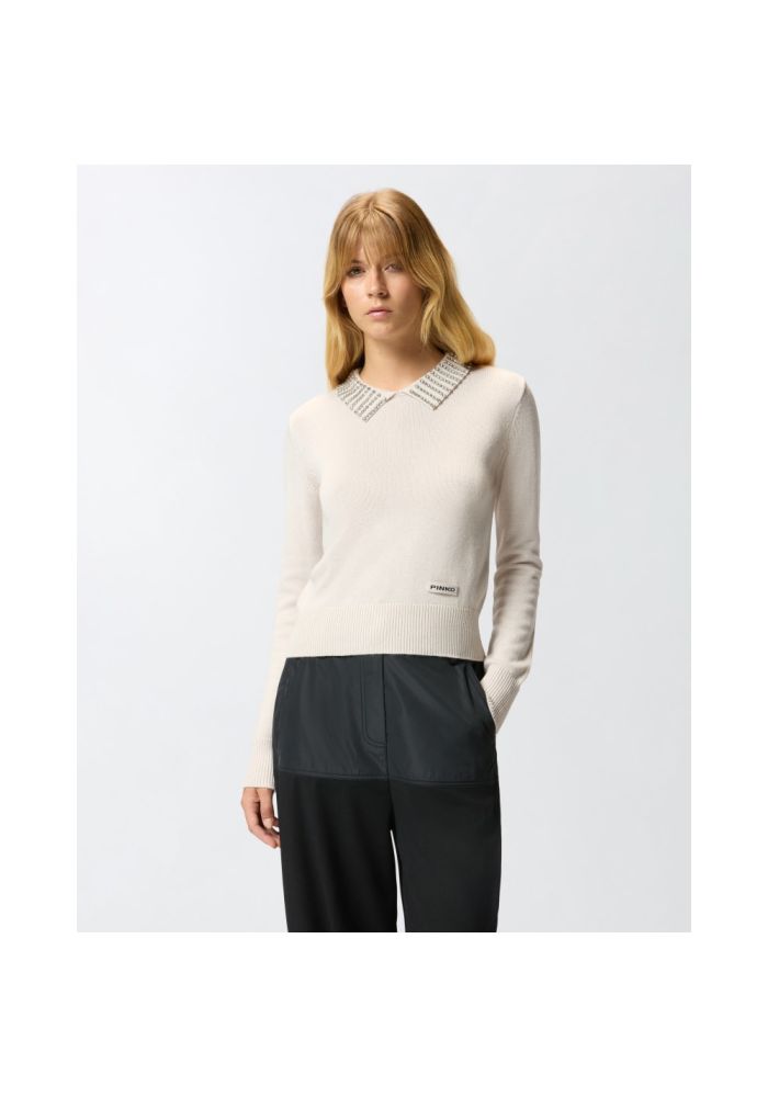 PINKO Πουλόβερ με γιακά με στρας 105530A2S4I23 Grey