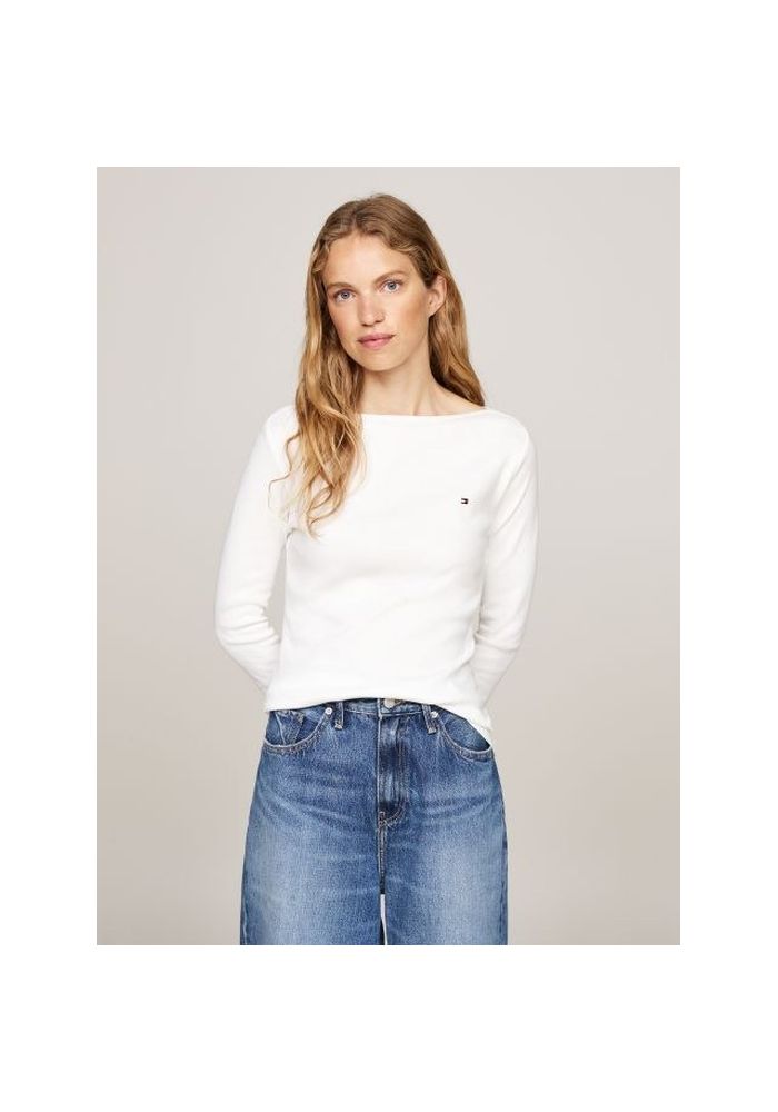 Tommy Hilfiger Μπλούζα με 3/4 μανίκια και Boat λαιμόκοψη WW0WW40589-02Z Ecru