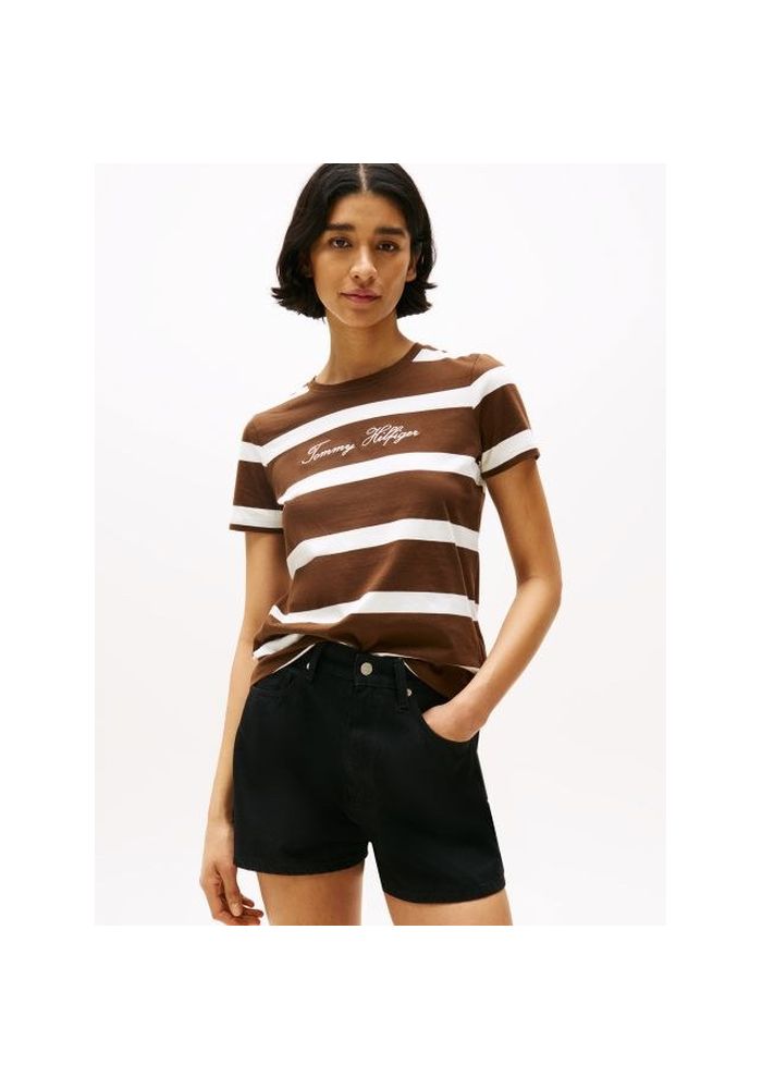Tommy Hilfiger T-Shirt με κεντητό λογότυπο WW0WW45746-04P Legacy Brown/Ivory Silk