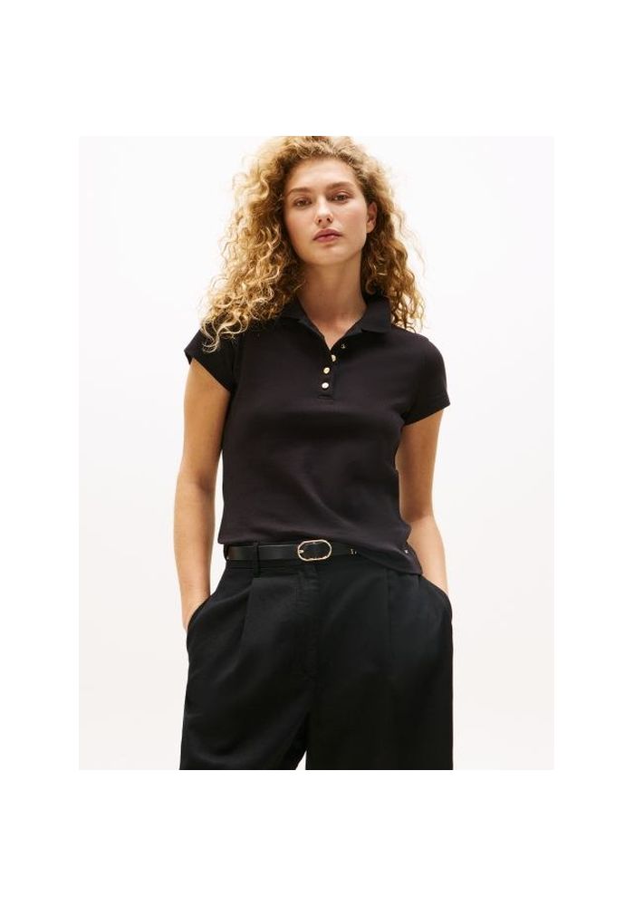 Tommy Hilfiger Μπλούζα Polo Slim με χρυσά κουμπιά WW0WW45768-BDS Black