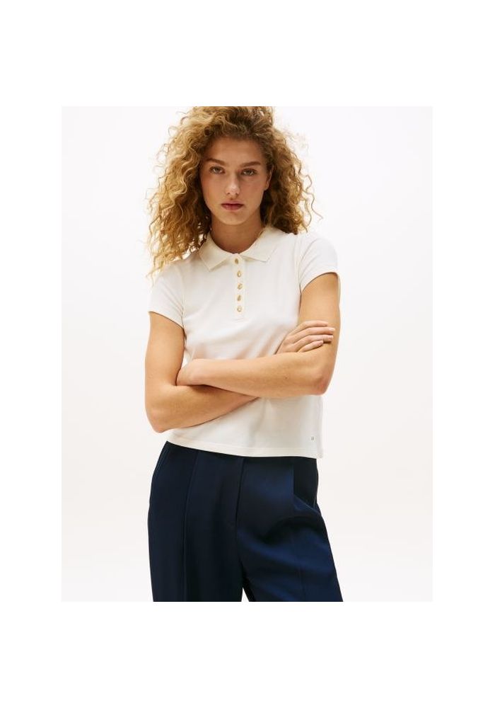 Tommy Hilfiger Μπλούζα Polo Slim με χρυσά κουμπιά WW0WW45768-YA8 Ivory