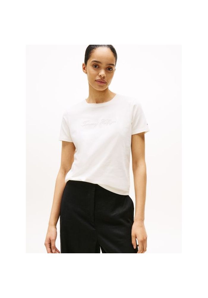 Tommy Hilfiger T-Shirt με κεντητό λογότυπο WW0WW47210-YA8 Ivory Silk