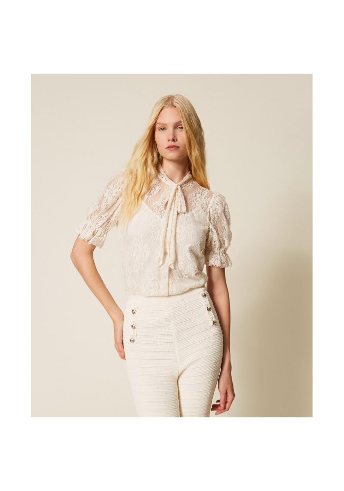 TWINSET Πουκάμισο με δαντέλα και φιόγκο 261TP2625 00059