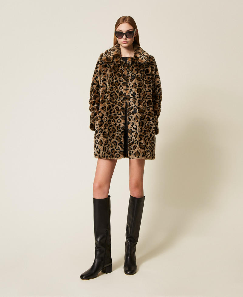 Twinset Παλτό με animal print από τεχνητή γούνα 252TP2110 12779