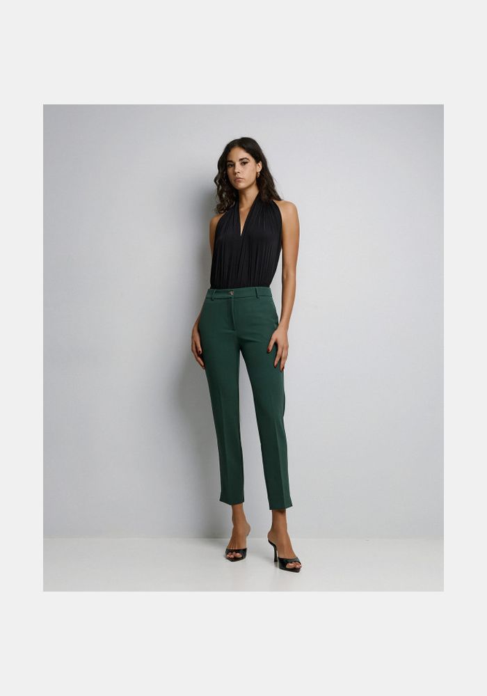 Access Fashion Παντελόνι ίσιο με κουμπί μονόγραμμα Forest Green 54-5053-168
