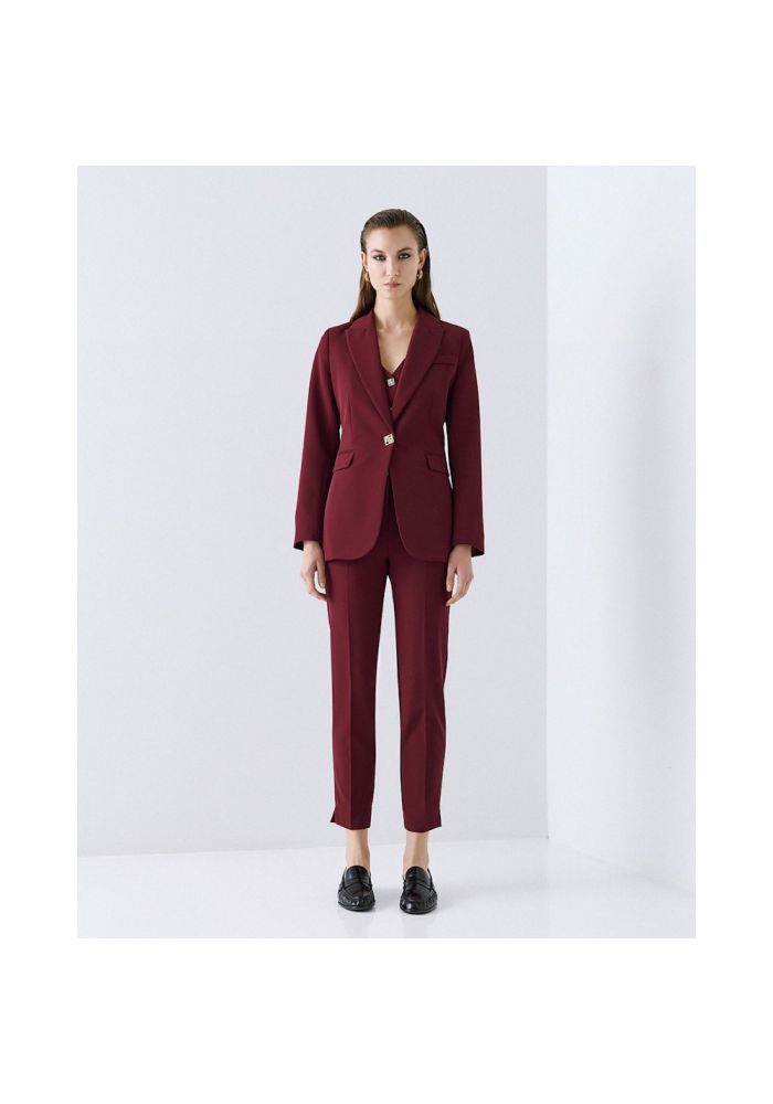 Access Fashion Παντελόνι ίσιο με κουμπί μονόγραμμα μπορντό 54-5053-168