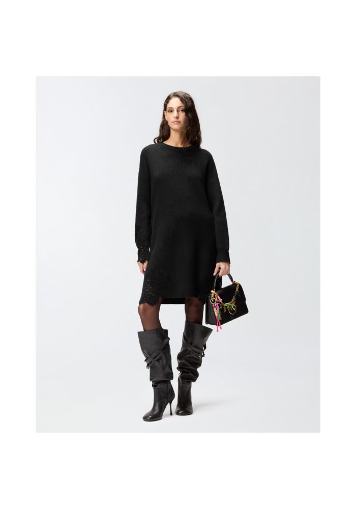 PINKO Κοντό πλεκτό φόρεμα με δαντέλα VALLEDAOSTA 105504A2R1Z99
