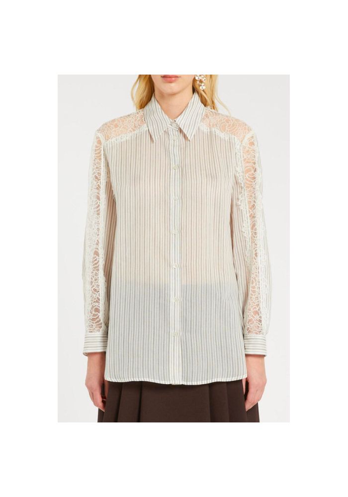 Marella Γυναικείο ριγέ πουκάμισο με δαντέλα Cristin 2523116104 002