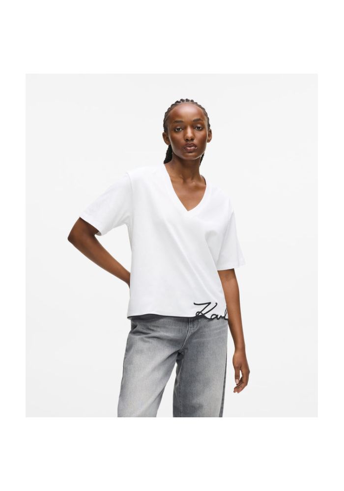 KARL LAGERFELD T-Shirt με V λαιμόκοψη Signature B1W17031100