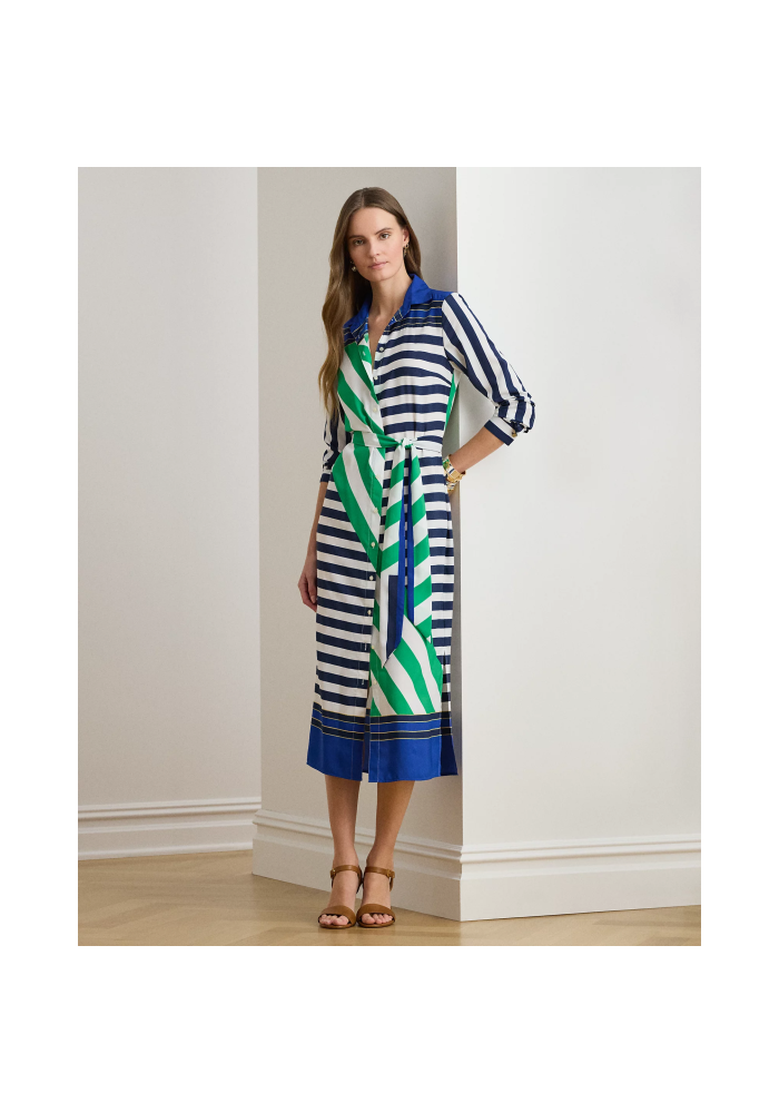 Lauren RalphLauren Ριγέ φόρεμα-πουκάμισο κρεπ με ζώνη 200P03700001