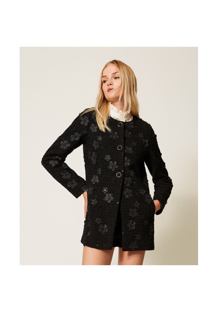 Twinset γυναικείο Παλτό μπουκλέ με λουλούδια και πούλιες 252TP2400 12733