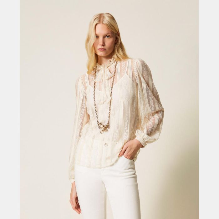 TWINSET Μπλούζα ριγέ δαντελένια 261TP254100059