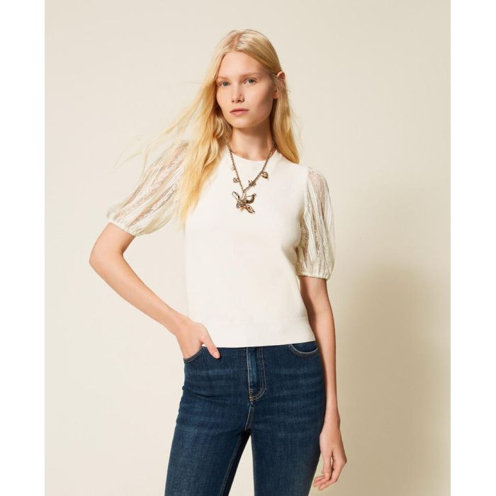 TWINSET Μπλούζα με κοντό μανίκι και δαντέλα 262TP343100059